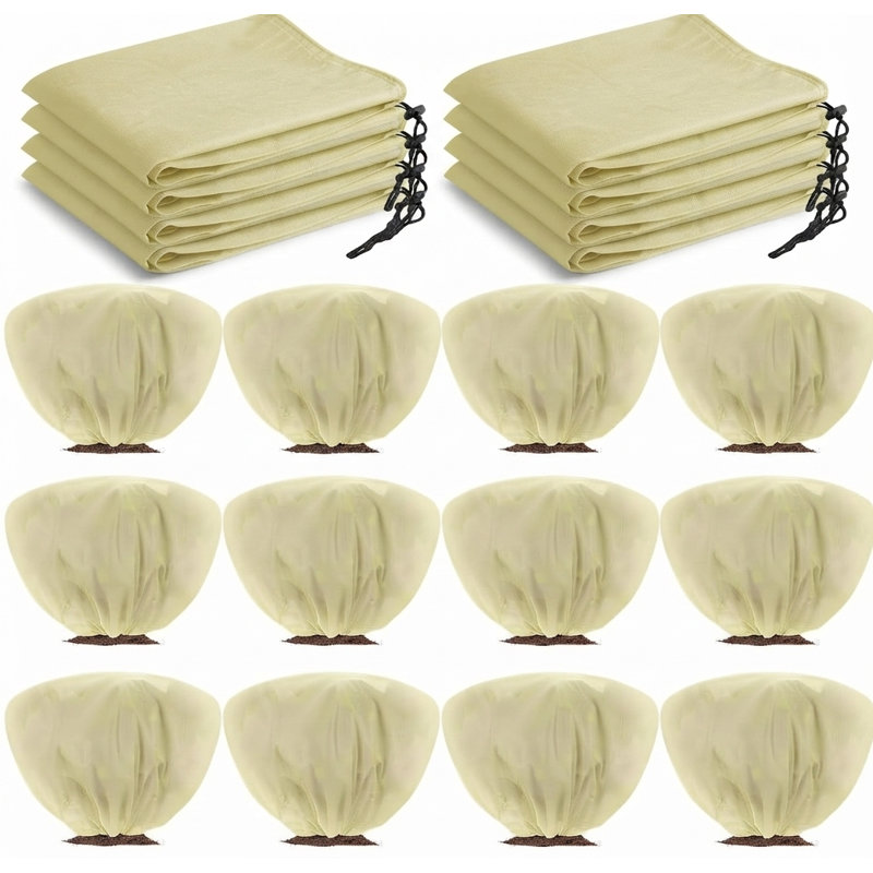 12‑Pack Drawstring Plant Fleece Frost Protection Jackets, 39.4" x 23.6" Yellow Reusable Outdoor Plant Covers, Winter Garden Plant Protection Against Frost, Cold and Insect Damage