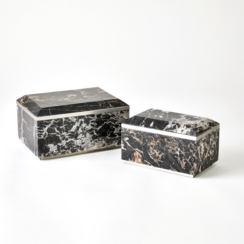 Golden Portoro Marble Decorative Box, 4.5" H x 8" W x 5" D