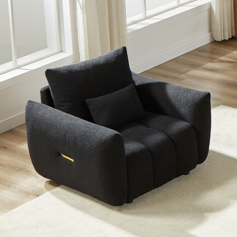Square Arms Sofa, Black Teddy, 32" H x 39.7" W x 36" D