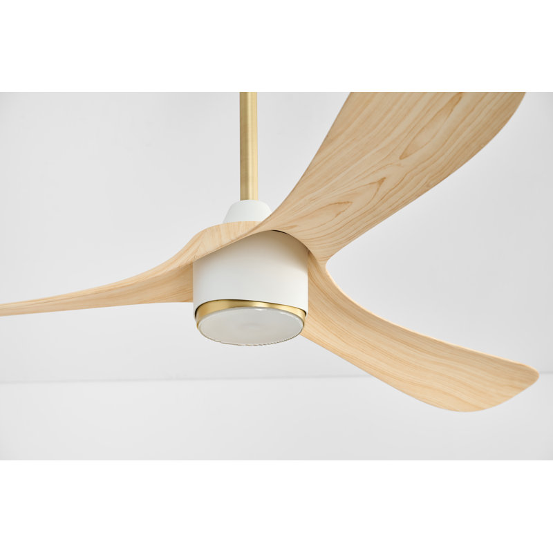Aerocurve LED Smart Ceiling Fan, White and Brushed Brass with Natural Blades