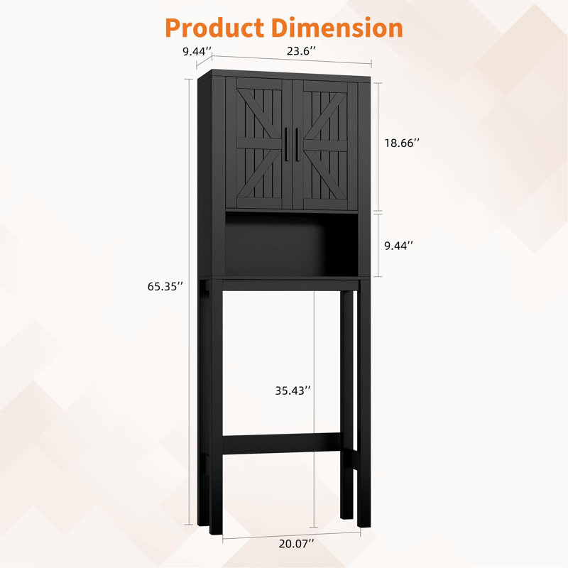Armoire de rangement autoportante au-dessus de la toilette H 65 "avec tablette réglable et portes de grange pour la salle de bain