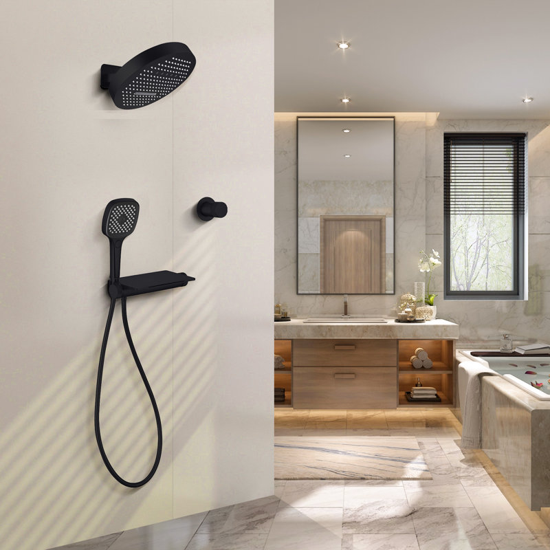 Diverter Complete Shower System with Rough in-Valve, Matte Black