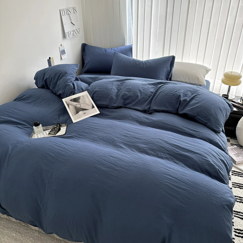 Ensemble de literie en coton uni - Housse de couette douce et taies d'oreiller incluses, Bleu très foncé