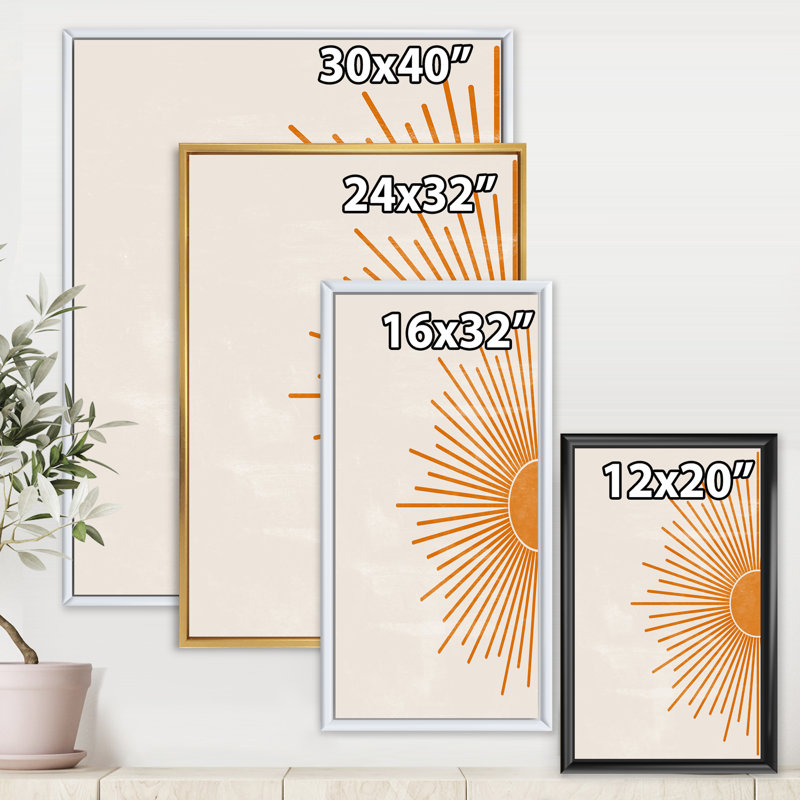 Impression de soleil orange I - cadre flottant, impression sur toile, Cadre blanc, H 32 po x l 16 po x P 1 po