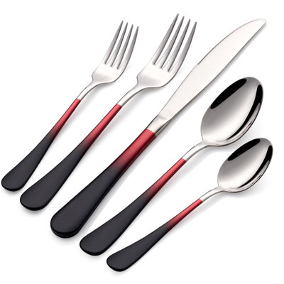 20-Piece 18/0 Stainless Steel Flatware Set For 4 With Black Red Handles, Dishwasher Safe