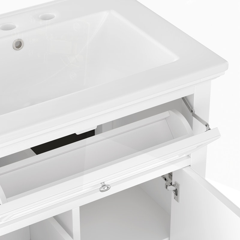 Meuble-lavabo avec lavabo et un tiroir rabattable et deux tiroirs, Blanc