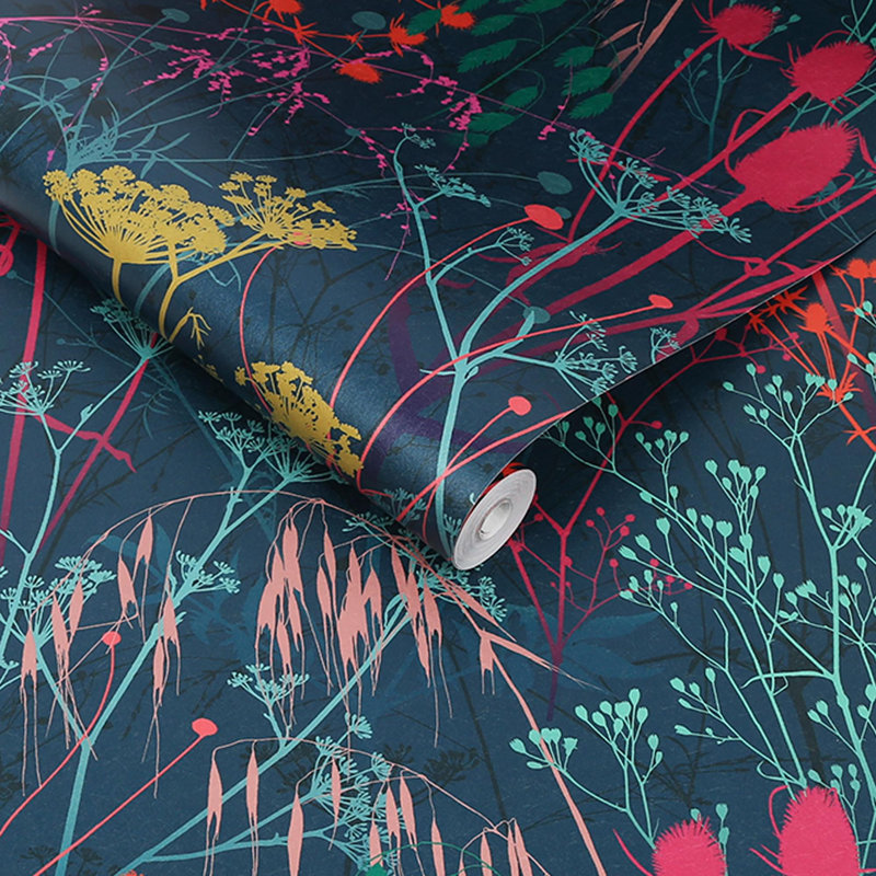 Clarissa Hulse Summer Border Floral Wallpaper, Blue/Green/Orange