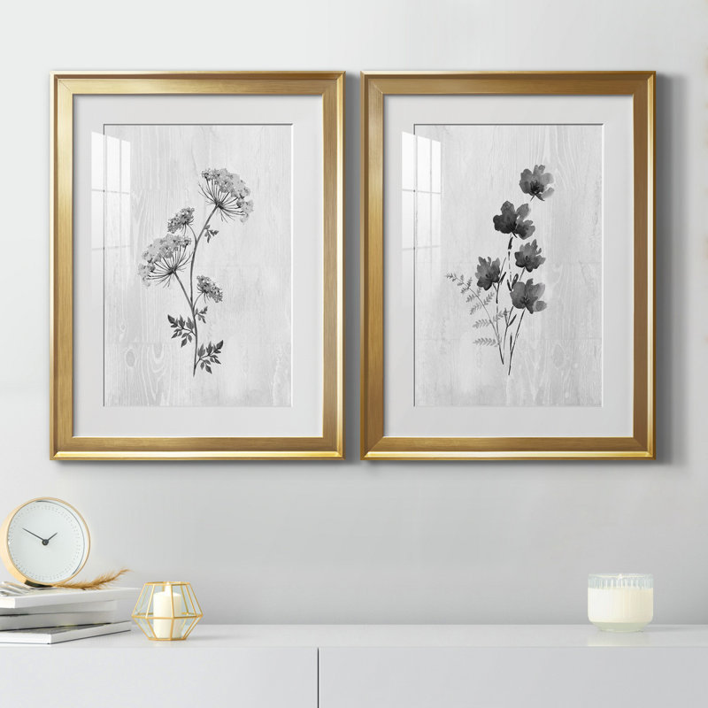 Neutre pré III - ensemble de 2 reproductions d'art, Blanc, Papier encadré doré, H 30,5 po x l 85 po x P 1,5 po