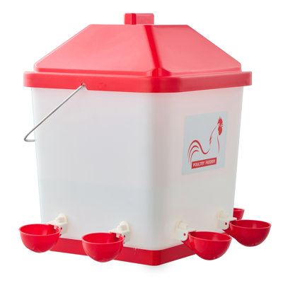 5 Gallon Automatic Chicken Waterer, 6 Water Ports, Automatic-Fill Water Cup, Automatic Gravity Waterer with Handle & Sealed Rubber Ring, Waterproof PP Material, No Waste Design, for Chicken