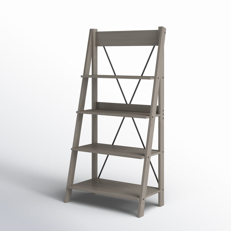 68" H x 35" W 4-Tier Solid Wood Ladder Bookshelf, Gris