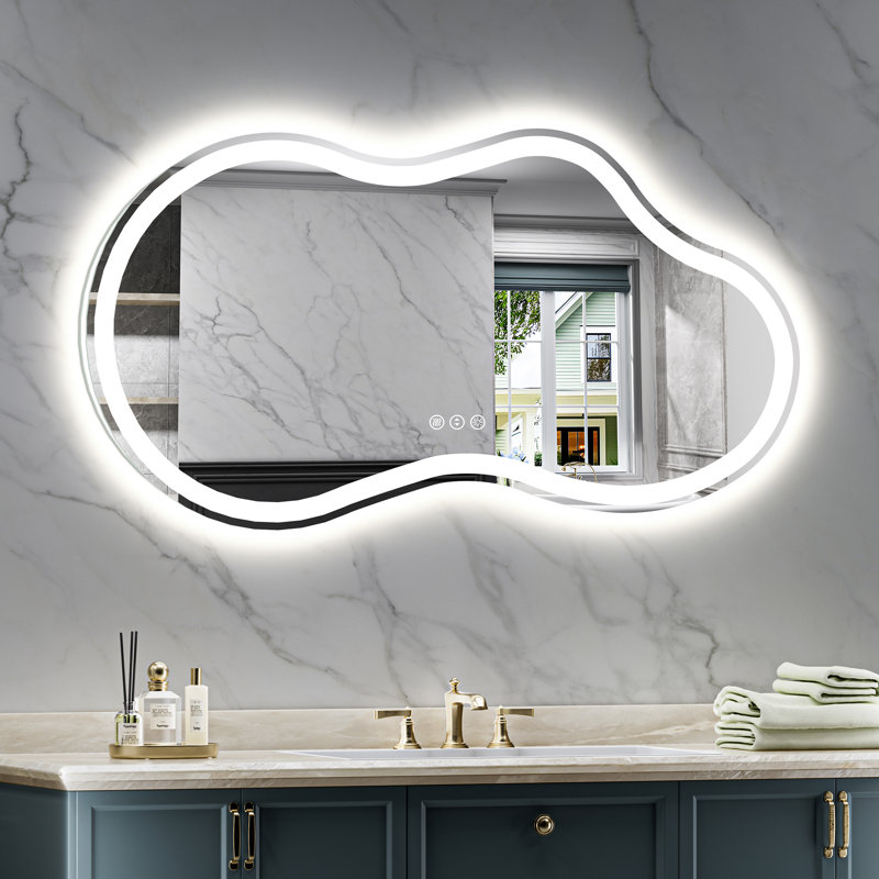Bathroom Cloud Shape LED Mirror with Backlit, Anti Fog Lighted Vanity Mirror with Stepless Dimmable, ETL Listed, IP54 Waterproof, CRI90+, HD Tempered Glass
