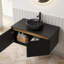 Meuble-lavabo mural 36 po avec portes doubles et lavabo rond en verre noir transparent-121318230