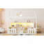 Lit simple avec lumière DEL, lit maison en bois avec bibliothèque de rangement, lit maison au sol avec garde-corps pour enfants, blanc