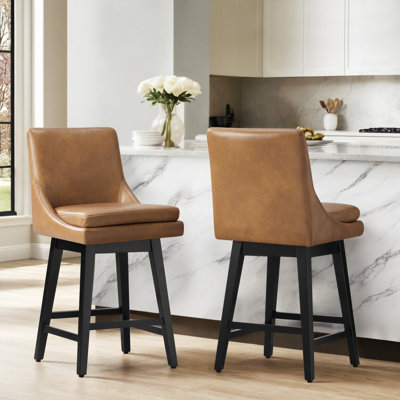 Aleksy Swivel Upholstered Counter Stool with Solid Wood Frame