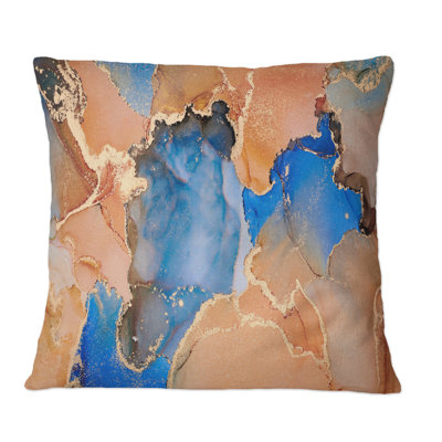 «Blue and Orange Luxury Abstract Fluid Art», coussin décoratif imprimé moderne