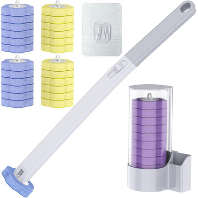 Rainbean Disposable Toilet Brush Set With Wall-mounted Holder And 36 Refills, Grey