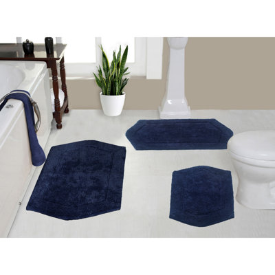Morissette 100% Cotton Bath Rug, Non-Slip, Quick Dry, Machine Washable - 3 Piece Set