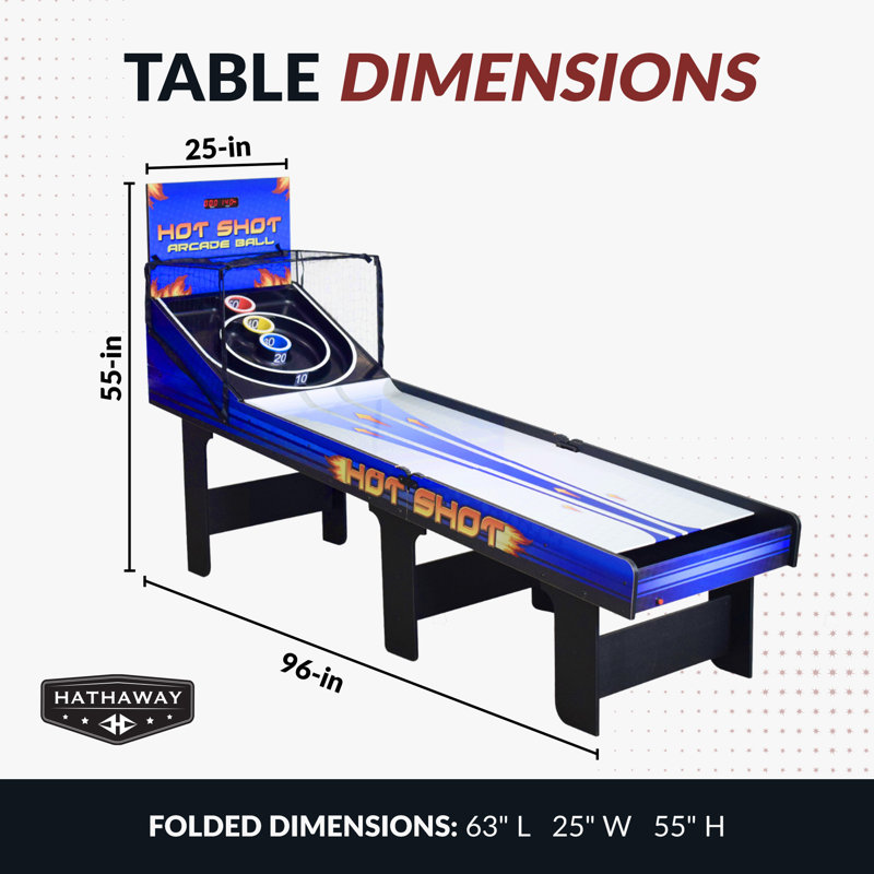  Hathaway Hot Shot 8 Ft Arcade Roll and Score Game Table for Home Family Game Room - With LED Scoring, Foldable Design, Automatic Ball Return & Scratch-Resistant Playfield - Blue Finish