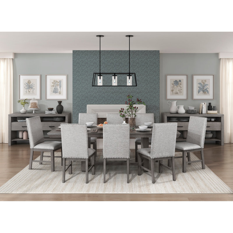 Mobilier de salle à manger rustique, 9 pièces : table, 8 chaises