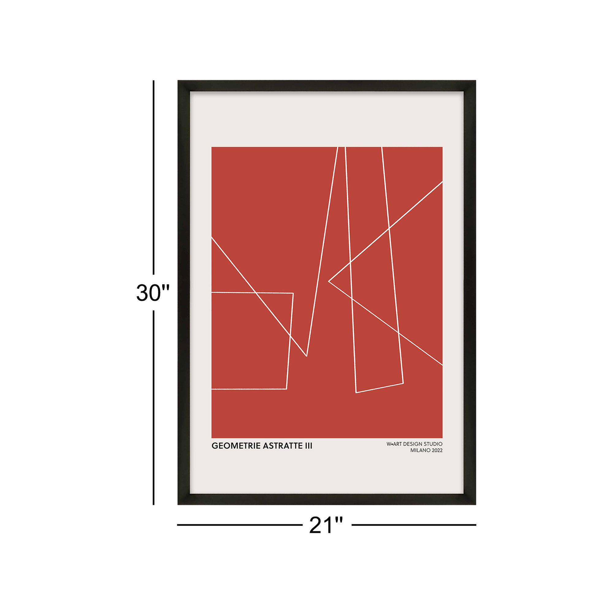 Geometric Abstraction In Red by Romina Gadler, 30" H x 21" W x 1.25" D, Black
