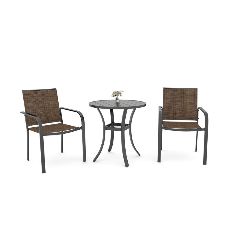Ensemble de salle à manger pour 2 personnes en métal avec table ronde, Brun