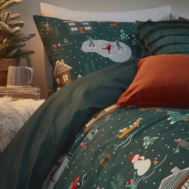 Winter Pine Polyester Christmas Duvet Cover Set with Pillowcases, Single Duvet Cover + 1 Standard Pillowcase