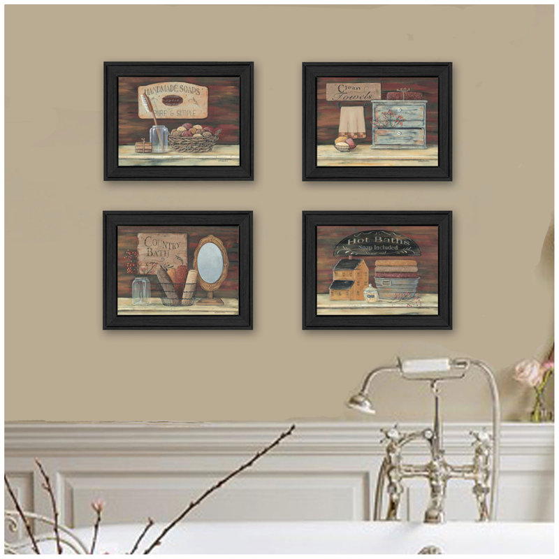 «Bathroom I Collection», vignette de 4 pièces par Pam Britton, reproduction d'art mural, affiche prête à accrocher, cadre noir