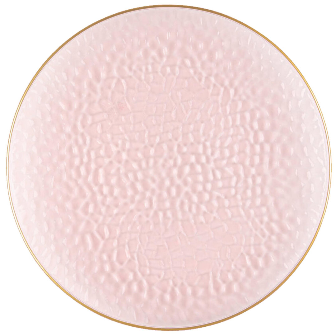 Ecoquality Round Hammered Translucent Pink Plates With Gold Rim EcoQuality Set