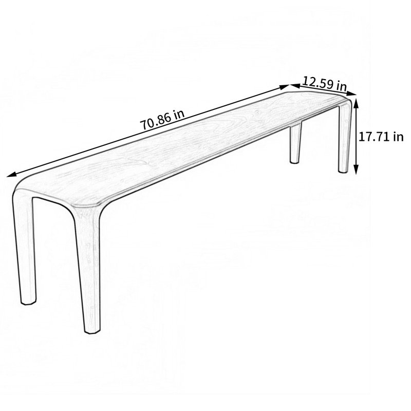Banc en bois massif Niyaz, H 17,71 po x l 70,86 po x P 12,59 po