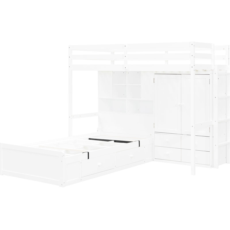 White Twin Bunk Bed With Drawers, Built - In Wardrobe, Hydraulic Storage And Shelves For Bedroom Organization Featuring Six Home Upgrade