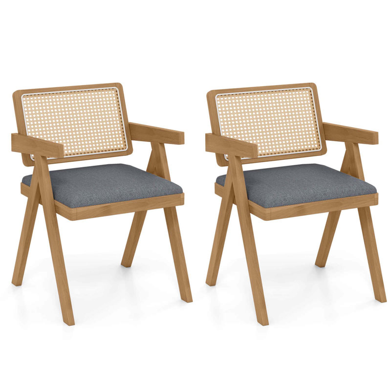 Set Rattan Accent Chairs Dining Chairs Modern Living Room Chairs, Gray, 2