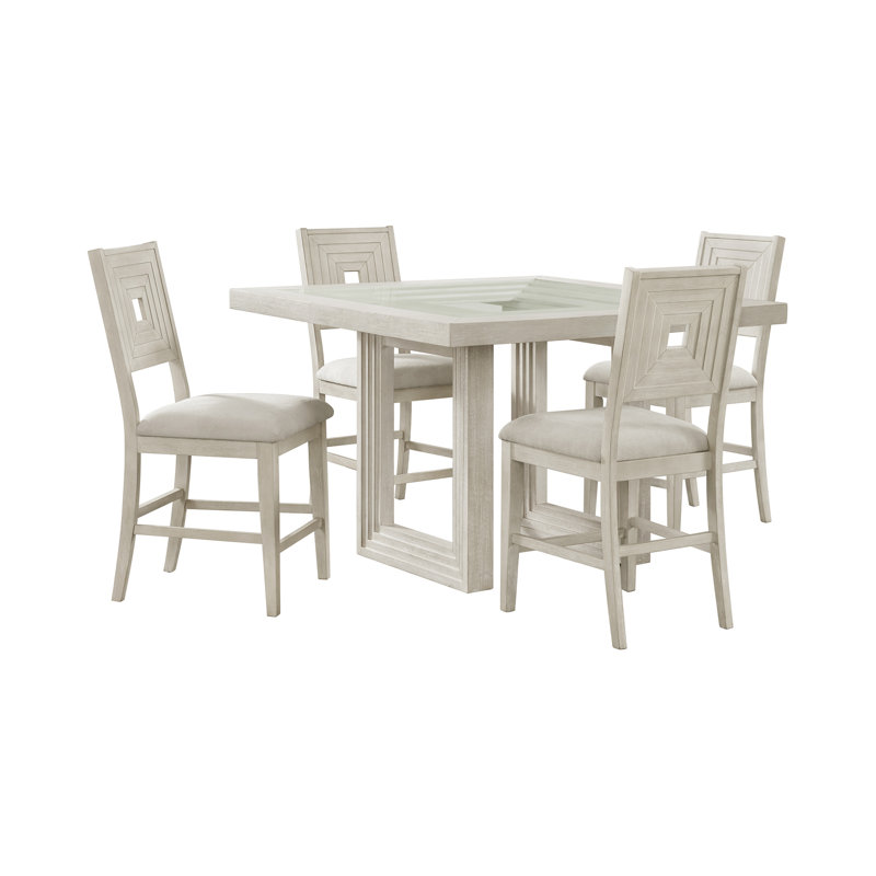 Ensemble de salle à manger Rhiannon 5 pièces, hauteur du comptoir, couleur blanc antique - Table et quatre chaises