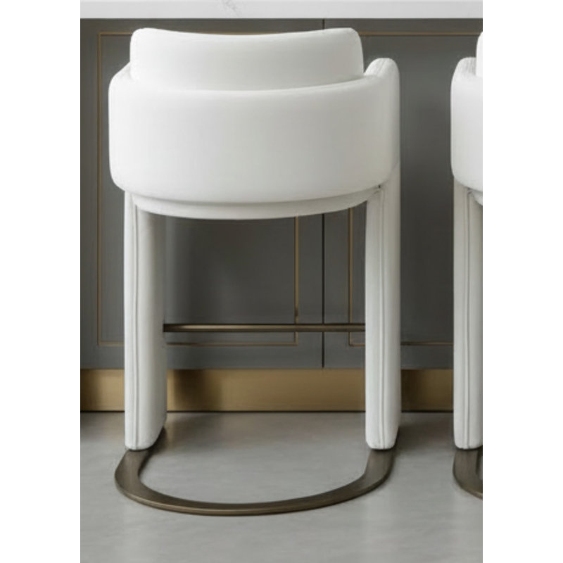 Tabouret rembourré avec dossier, repose-pieds et base sculpturale en métal Tryphosa, Blanc