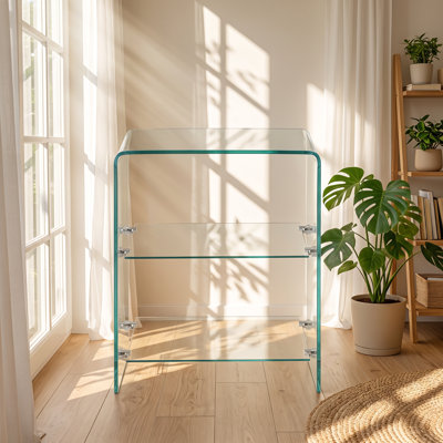 Table d'appoint Clarion à 2 niveaux en verre trempé courbé, 50 cm L x 40 cm P x 60 cm H