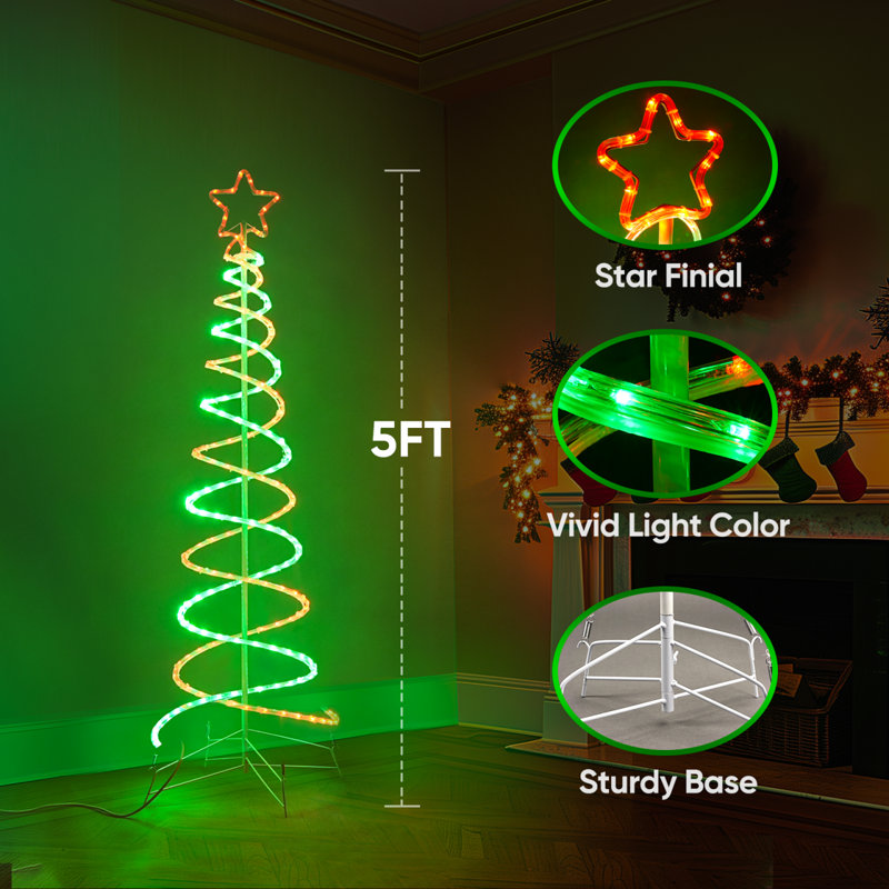 Green and Red LED Spiral Tree Lamp, 60" H x 24" W x 24" D