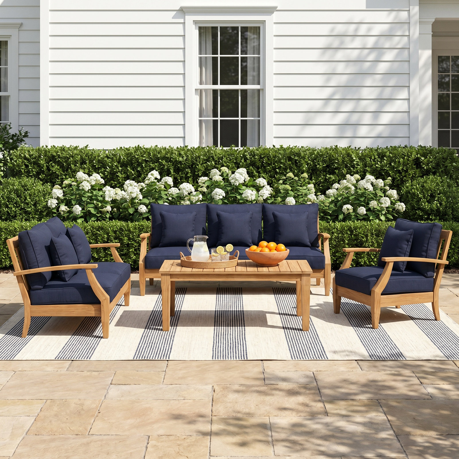 Clairmont 7-Person Teak Patio Seating Group, Navy