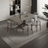 Solid Wood & Slate Table Modern Minimalist Walnut