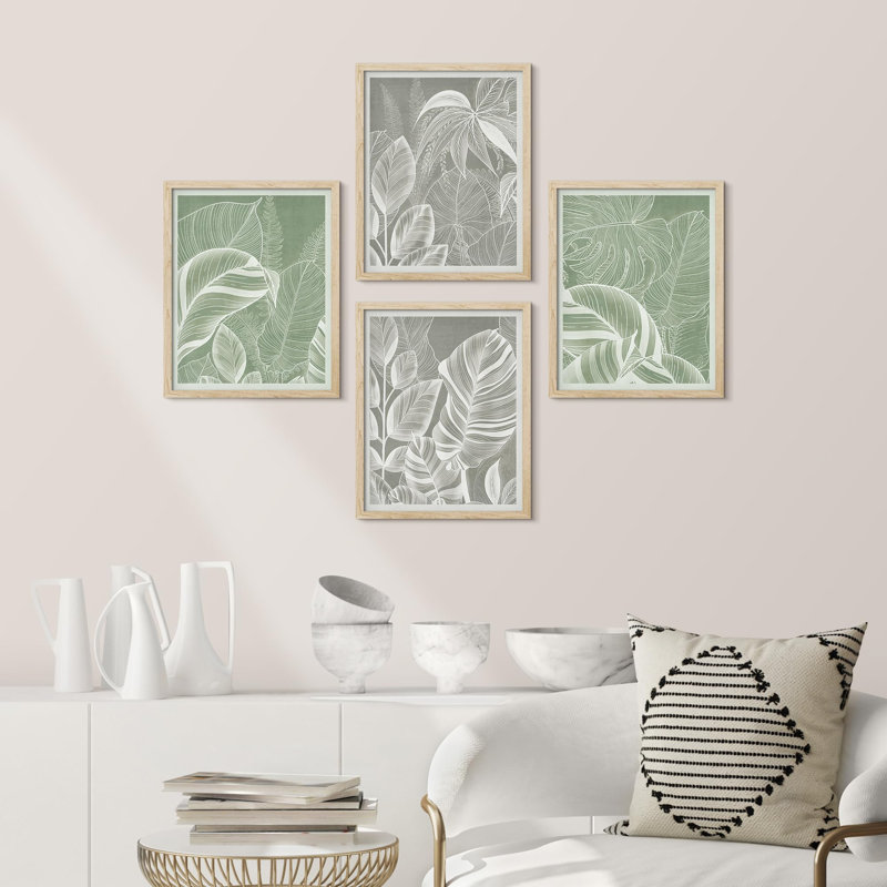 "Watercolor Botanical Plant Leaves", impression sur papier 4 pièces, Naturel, H 16 po x l 12 po