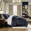 Queen Comforter Navy 4 Pcs - 2022 Upgraded For Durability, . Hidden Zipper On Shams, Chenille Design. 92"W X 96"L, 2 Shams 20"W 26"L+2"D, 60"W 80"L + 15"D With Antique Satin Look Manufacturing, And-124694651