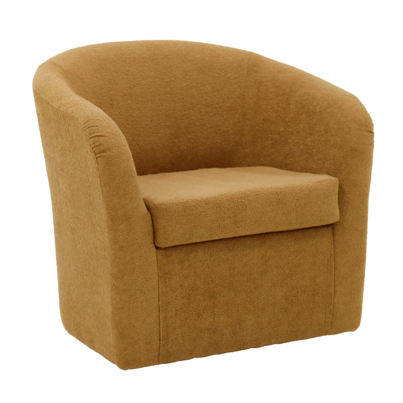 Upholstered Swivel Barrel Chair, Orange Polyester Blend