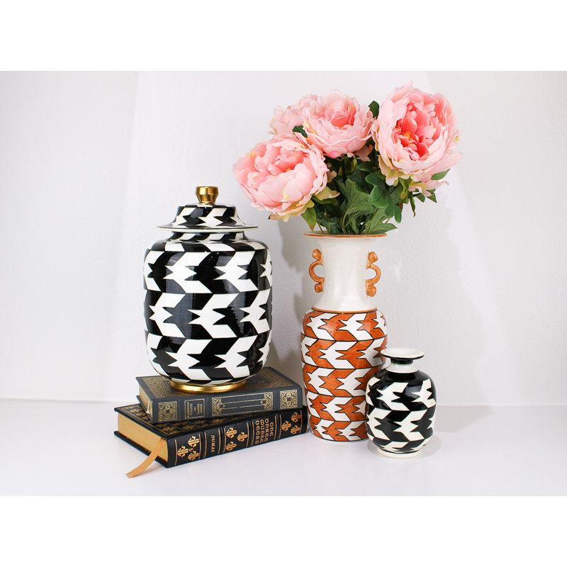 Crow's Feed Handmade Ceramic Jar, Orange/White/Gold