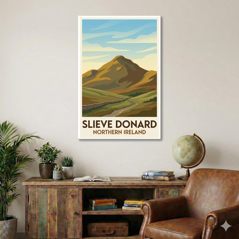 Slieve Donard, Northern Ireland - Romantic Mourne Peak Travel Poster. Giclee Print On Wrapped Canvas. Wall Art, Home Decor - Natural Landmarks, Northern Ireland - Wrapped Canvas Print