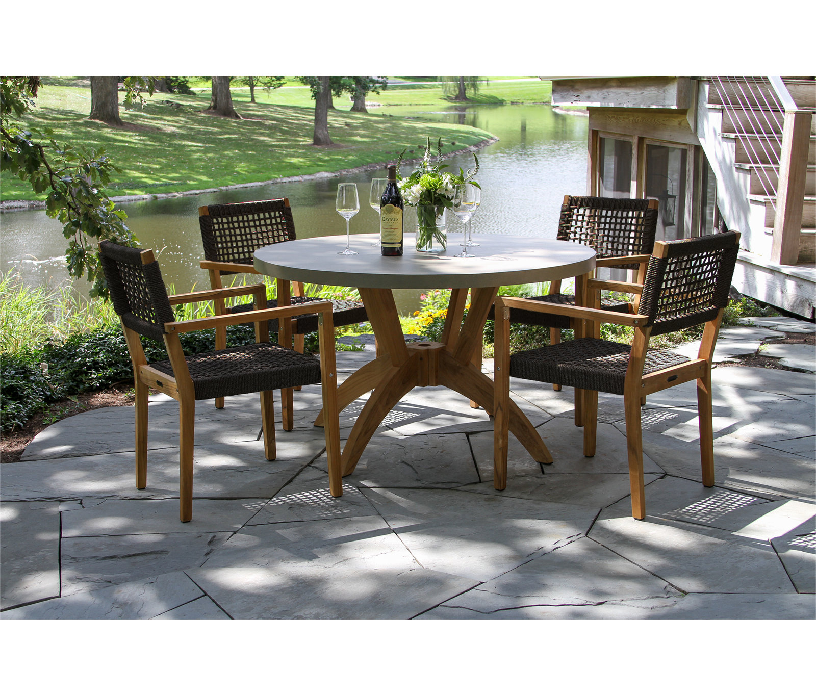 Cava Stackable Teak Patio Armchair, Black
