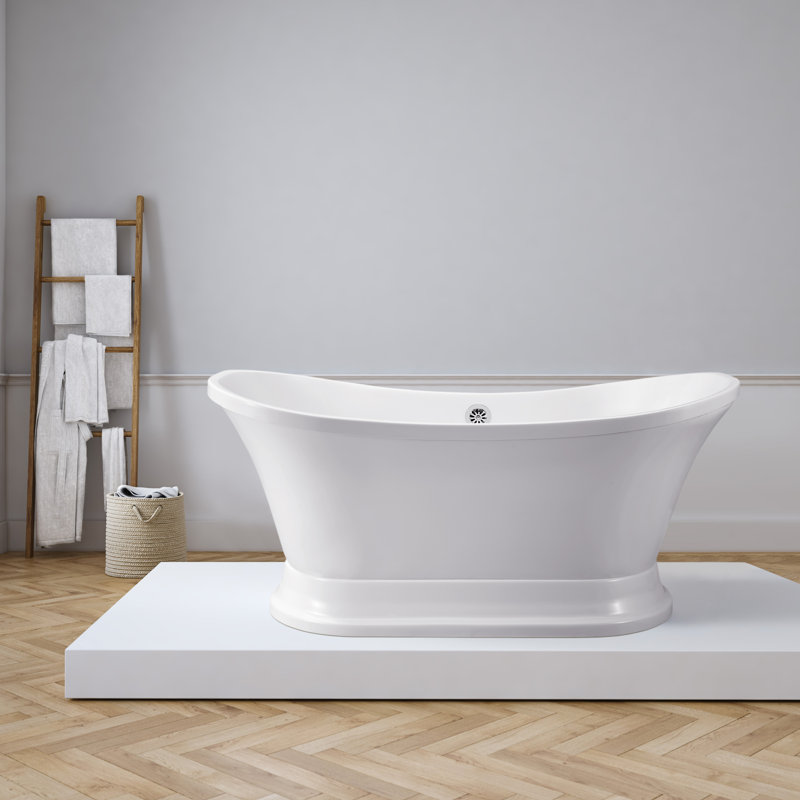 Baignoire de trempage autoportante en acrylique 68 "avec drain et plateau en bambou 68" Streamline, Chrome poli