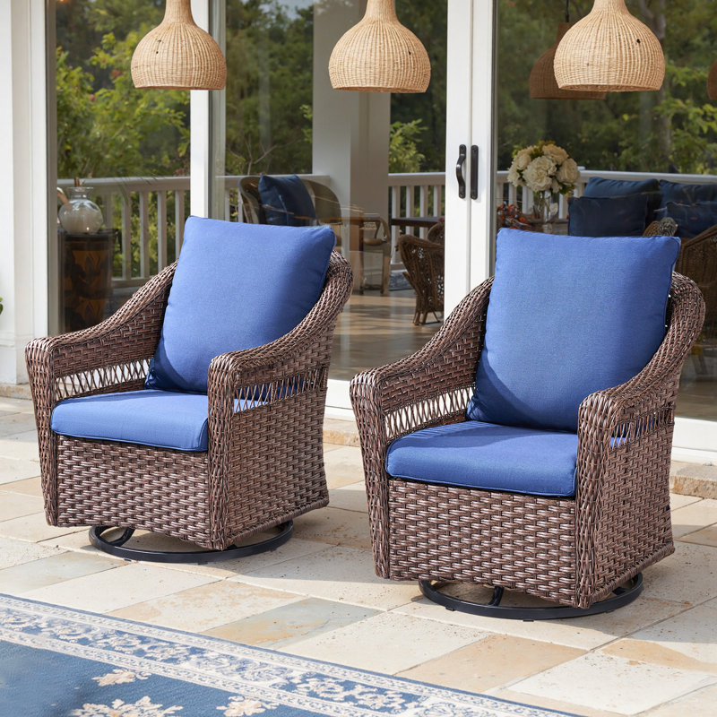 Ensemble de 2 chaises pivotantes Quirama, Coussin bleu / cadre brun