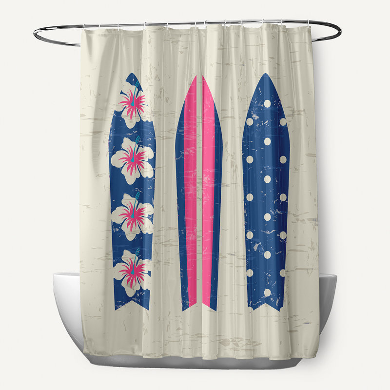 Rideau de douche simple Almeida, Bleu - Rose