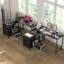 Bureau d'ordinateur en forme de L avec tiroirs et tablettes Bureau de travail convertible 81 po avec station de charge-1654057509
