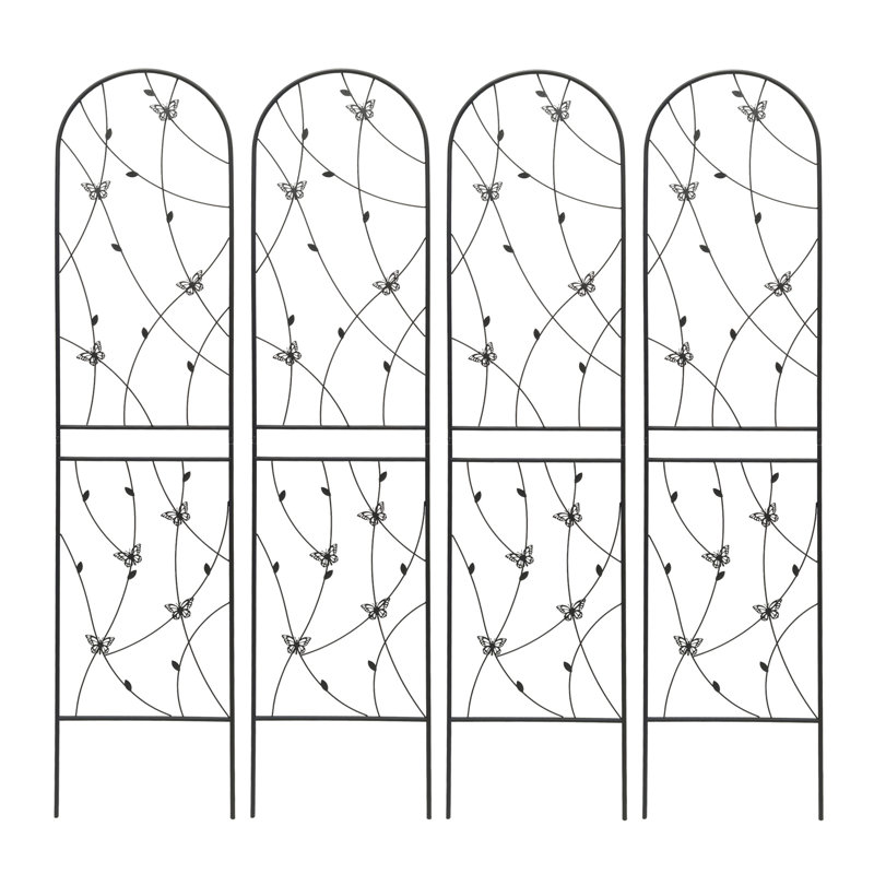 Ensemble de 4 treillis de jardin en métal 86,7 "x 19,7" antirouille pour plantes grimpantes déco papillon