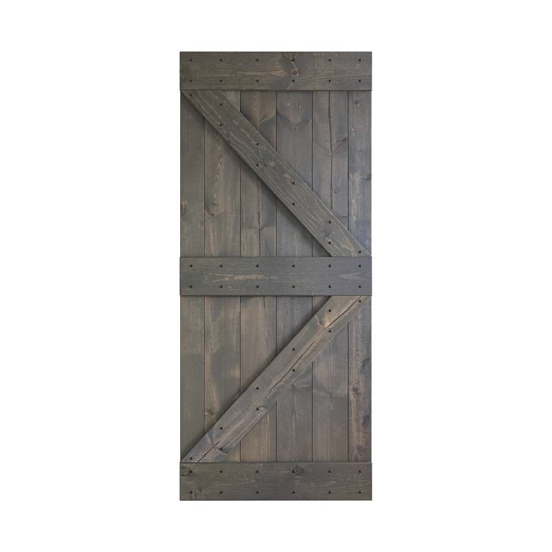 Porte de grange nouée bricolage à panneaux K Series, 36 po x 84 po, Gris foncé
