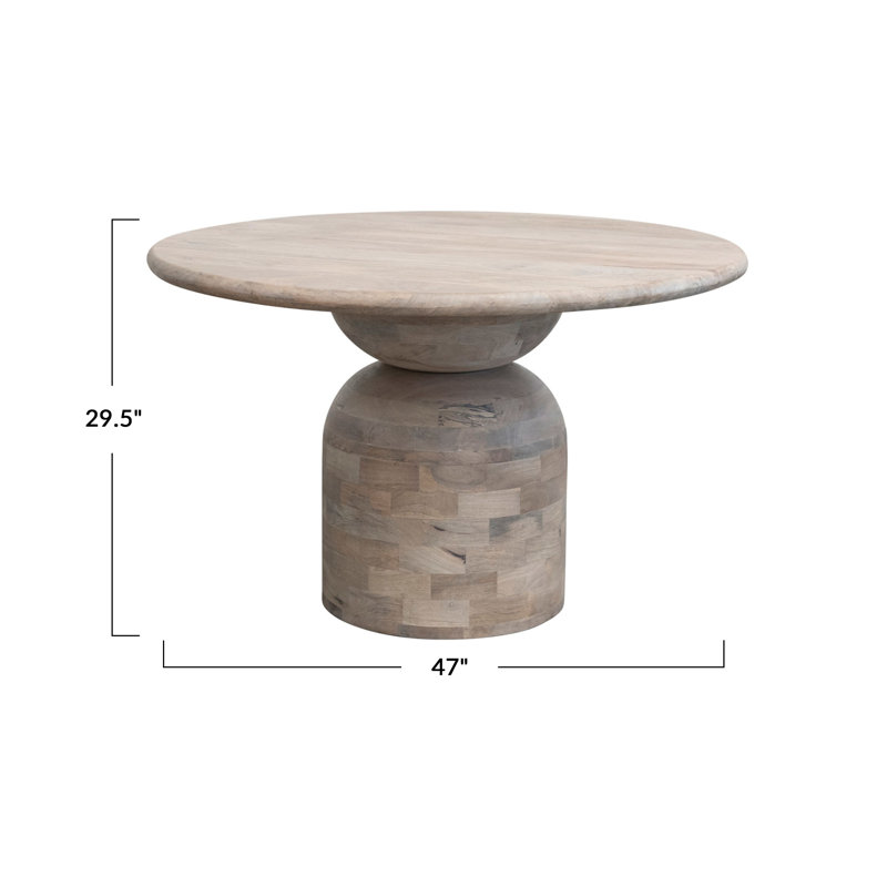 Round Whitewashed Mango Wood Pedestal Dining Table